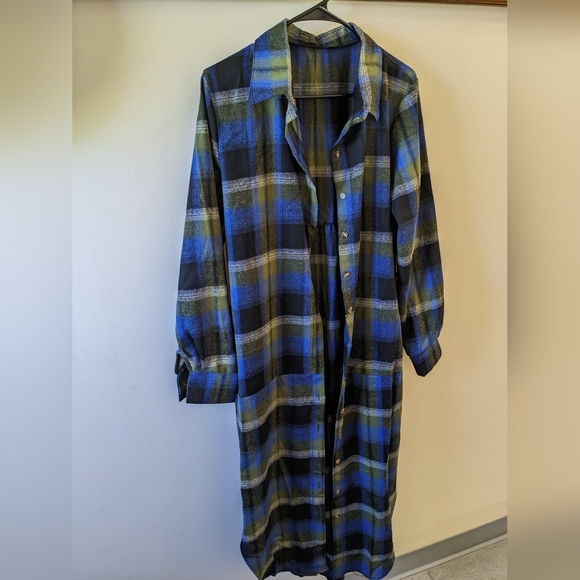 NIP LONG PLAID FLANNEL DUSTER - Picture 1 of 14